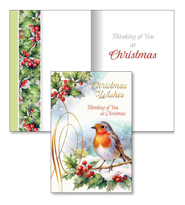 Thinking of You at Christmas Cards – Gold Embossed Robin