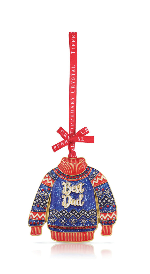 Elevate your holiday decor and celebrate your father with the Tipperary Crystal Christmas Decoration that reads 'Best Dad.' Embrace the festive spirit and express your love and appreciation to your dad with this heartfelt ornament. 