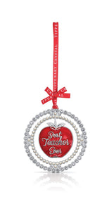 Elevate your holiday decor and express appreciation with the Tipperary Crystal Christmas Decoration that says 'Best Teacher Ever.' Embrace the festive spirit and recognize the dedication and care of your favorite teacher with this heartfelt ornament.
