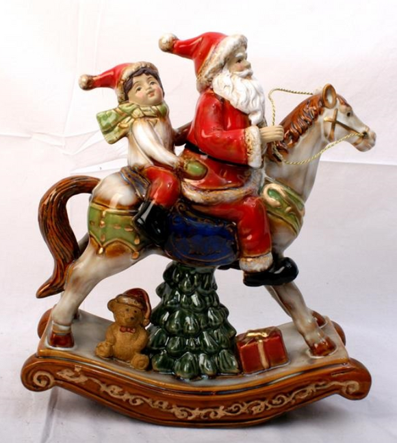 Elevate your holiday decor with the Rocking Horse Santa figurine. Add a touch of festive whimsy and nostalgia to your space with this delightful and heartwarming holiday decoration. 