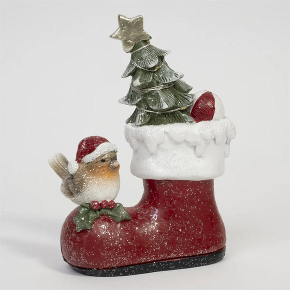 Elevate your holiday decor with the Red Xmas Robin Shoe. Add a touch of festive charm and whimsy to your space with this delightful and decorative shoe ornament featuring a robin design