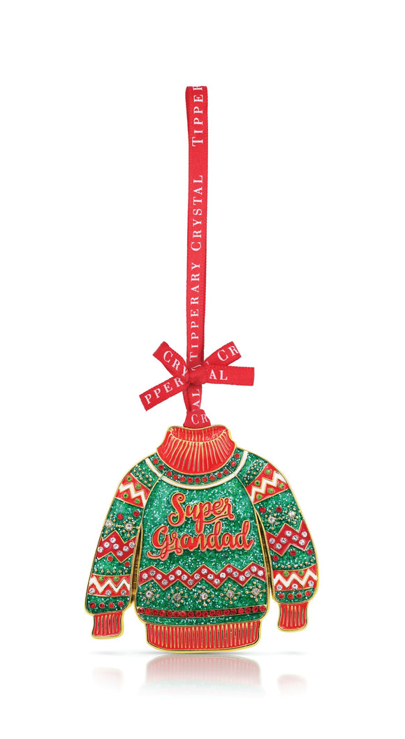 Elevate your holiday decor and honor your grandad with the Tipperary Crystal Christmas Decoration that says 'Super Grandad.' Embrace the festive spirit and express your love and admiration for your grandad with this heartfelt ornament. 