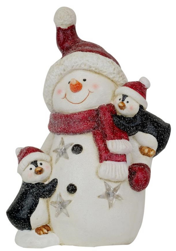 Elevate your holiday decor with the Snowman and Penguin figurine adorned with LED lights. Add a touch of festive whimsy and illumination to your space with this delightful and heartwarming holiday decoration.