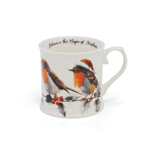 Christmas Robins Set of 2 Tankards with a message 