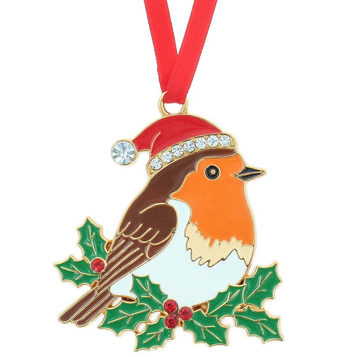 Christmas Treasures Robin in Santa Hat Decoration