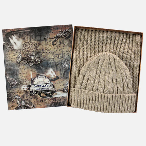 Chunky knit scarf & beanie hat biscuit gift for him
