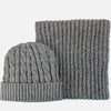 Grey chunky knit hat and scarf set for men.
