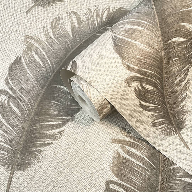 Belgravia Ciara Feather Vinyl Wallpaper Mocha