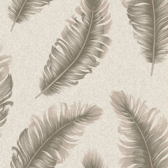 Belgravia Ciara Feather Vinyl Wallpaper Mocha close view photo of pattern