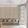Ciara Damask Wallpaper for your living room in soft beige