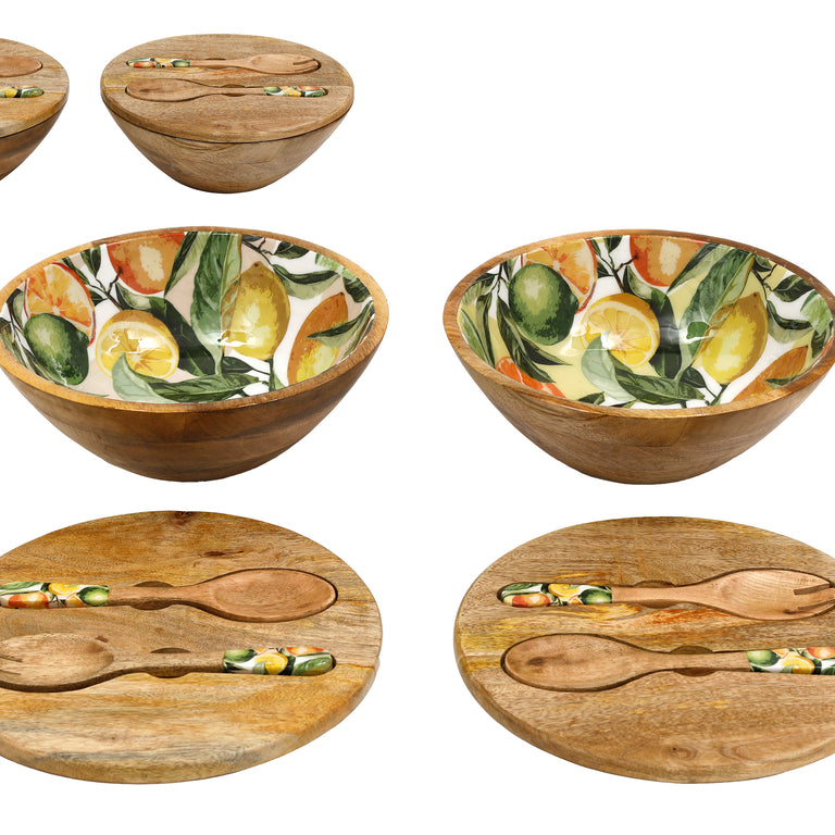 Citrus Enamel Bowl With Lid And Servers - Delph Collection Bowl