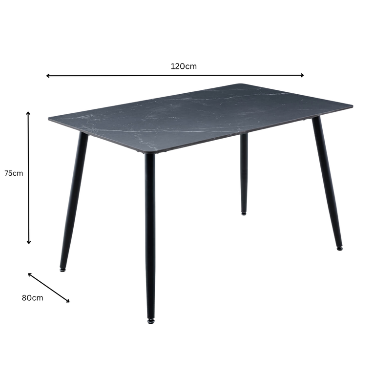 Cody Rectangle Dining Table 120cm Black with Sintered Stone Top – Dining Table for 4
