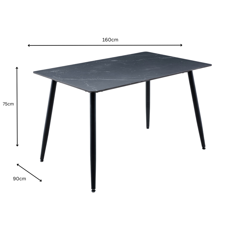 Cody Rectangle Dining Table 160 cm Black with Sintered Stone Top – Modern Dining Table for 6