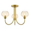 Cognac 3 Light Semi-Flush Satin Gold and Champagne Ribbed Glass picture on the white background