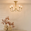 Cognac 5 Light Semi-Flush Satin Gold and Champagne Ribbed Glass life style picture
 