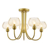 Cognac 5 Light Semi-Flush Satin Gold and Champagne Ribbed Glass picture with turned on light
 