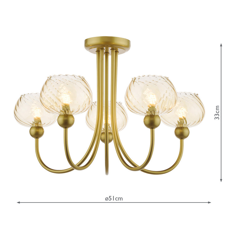 Cognac 5 Light Satin Gold Semi-Flush Ceiling Lights