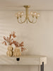 Cognac 5 Light Semi-Flush Satin Gold and Champagne Ribbed Glass perfect for contemporary interiors
 