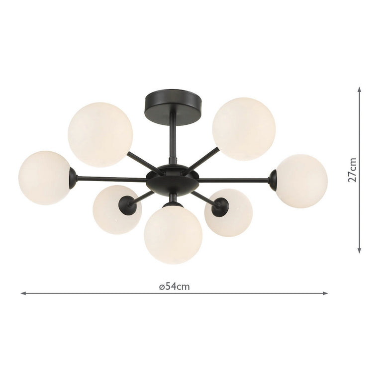 Cohen 7 Light Pendant Matt Black/Opal Glass - Ceiling Pendant Light