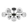 Cohen 7 Light Pendant Matt Black With Smoked/Clear Ribbed Glass picture with switched on light