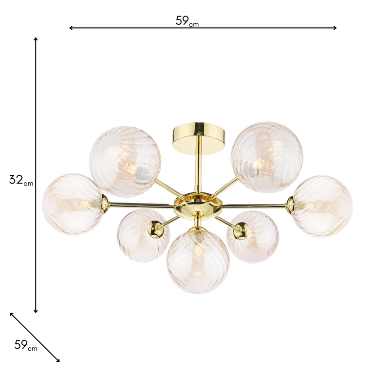 Cohen 7 Light Semi-Flush Ceiling Lights with Twisted Amber Glass – Polished Gold