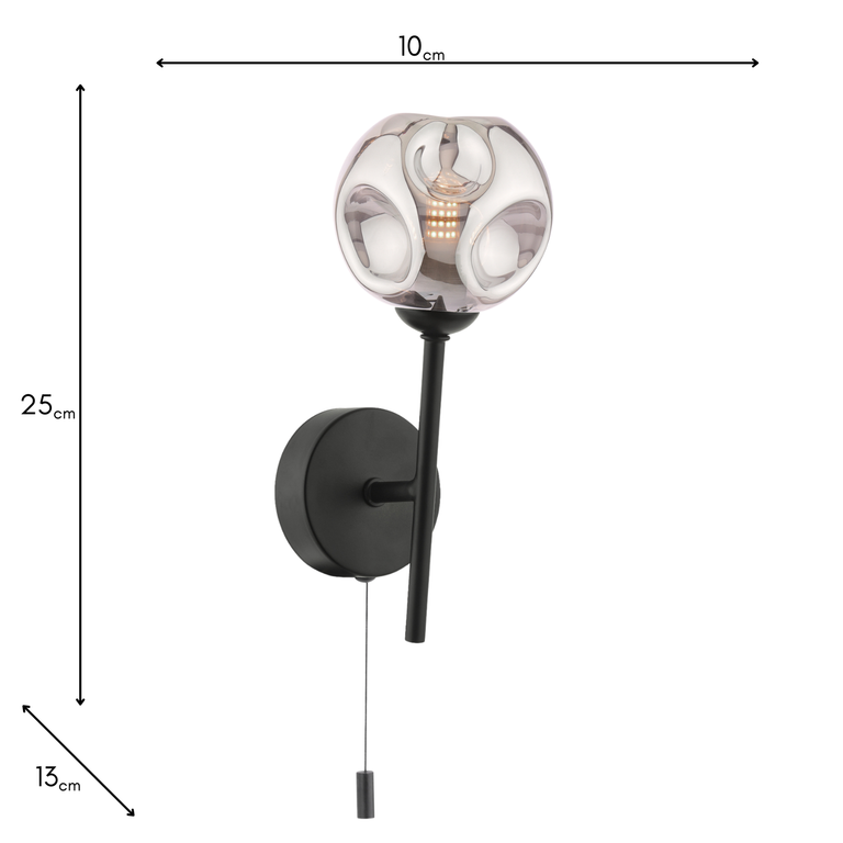 Cohen Matt Black Wall Lamp with Smoked Glass - Modern Lights
