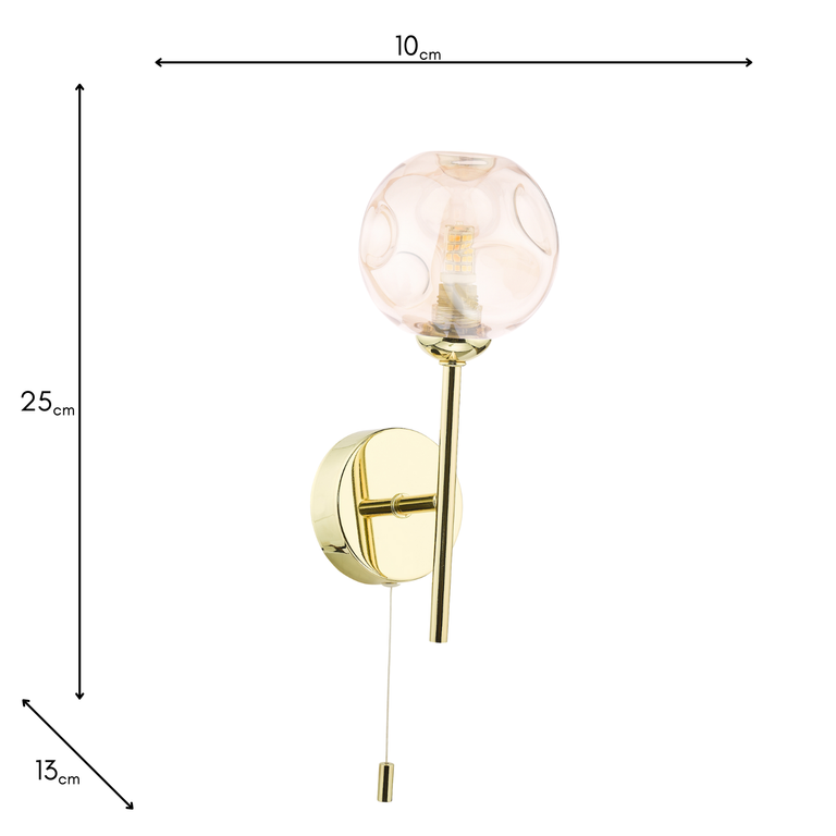 Cohen Wall Light Polished Gold – Closed Amber Glass Wall Lamp