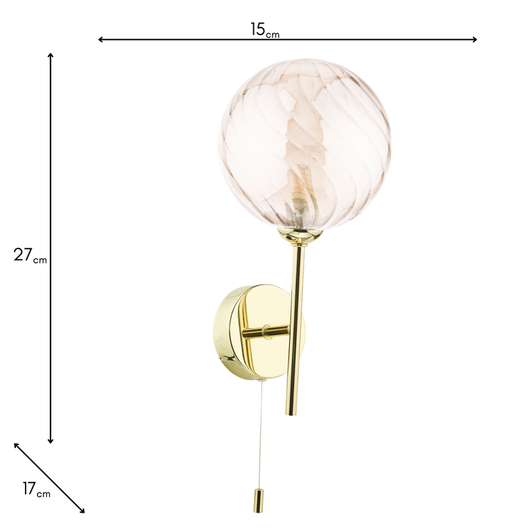 Cohen Wall Light Polished Gold – Twisted Amber Glass Wall Lamp