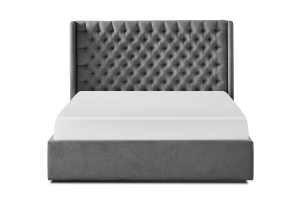 Plush Grey Double Ottoman Bed with Storage Space
