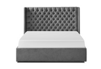 Plush velvet super king ottoman bed in grey
