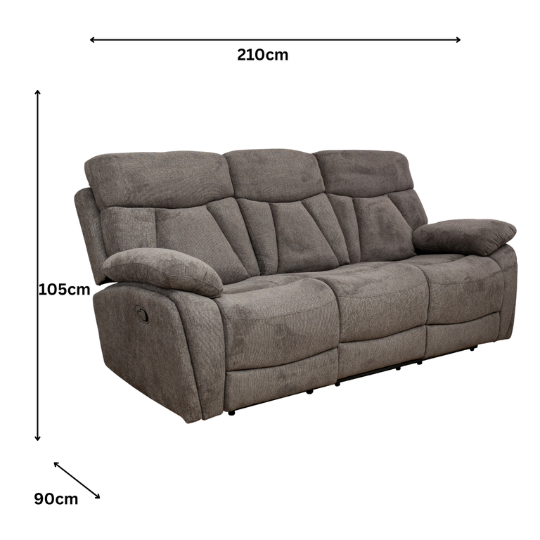 Colrein 3 Seater Sofa Recliner Dark Grey