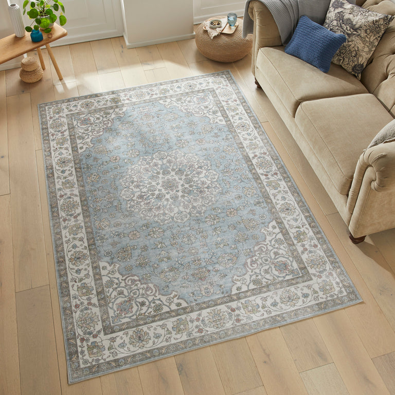 Concept Looms Liberty Classic Damask Rug LIB206 Light Blue – Washable Rug