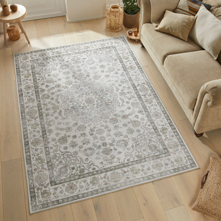 Concept Looms Liberty Classic Damask Rug – Ivory Washable Rug