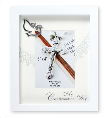 Confirmation Photo Frame/White Finish/Symbolic