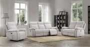 Covington 2 Seater Sofa Electric Recliner Cement life style picture with reclining armchair and 3 seater sofa