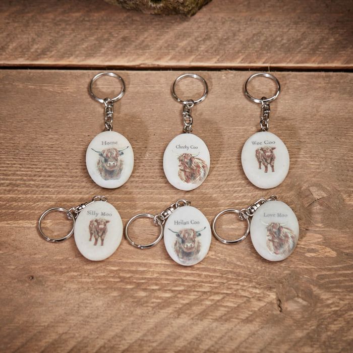 Marble Highland Cow Oval Keyring