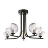 Cradle 5 Light Semi-Flush Black With Smoked/Clear Ribbed Glass picture with switched on light
