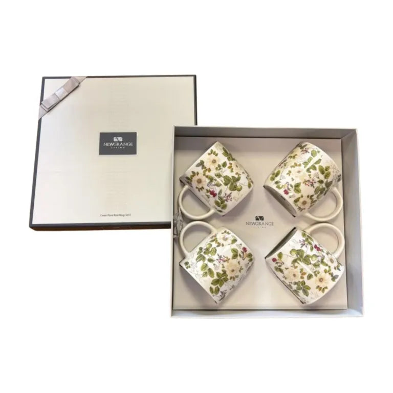 Newgrange Cream Floral Rose Set of 4 Mugs