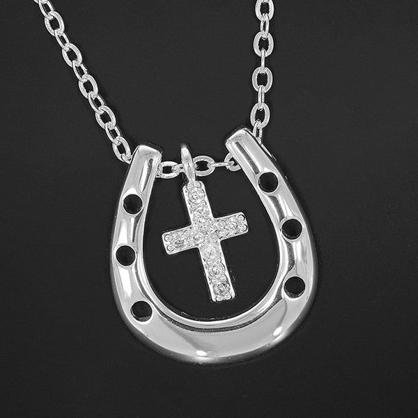 Good Luck Silver Plated Horseshoe/Cross Necklace