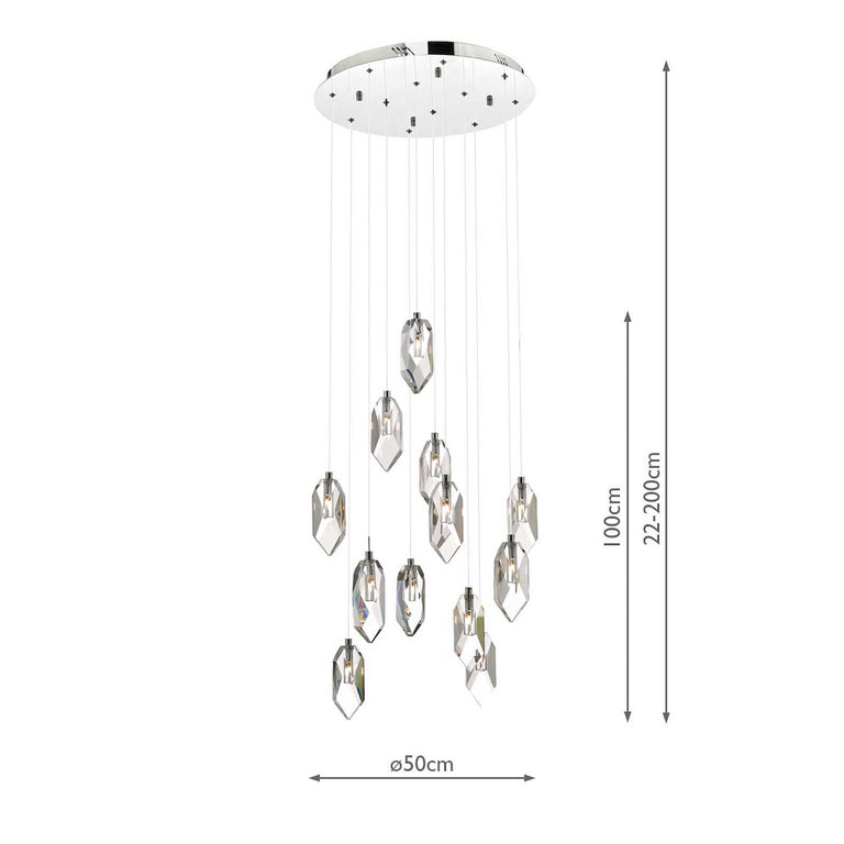 Crystal 12 Light Cluster Pendant Polished Chrome & Crystal - Luxury Lighting