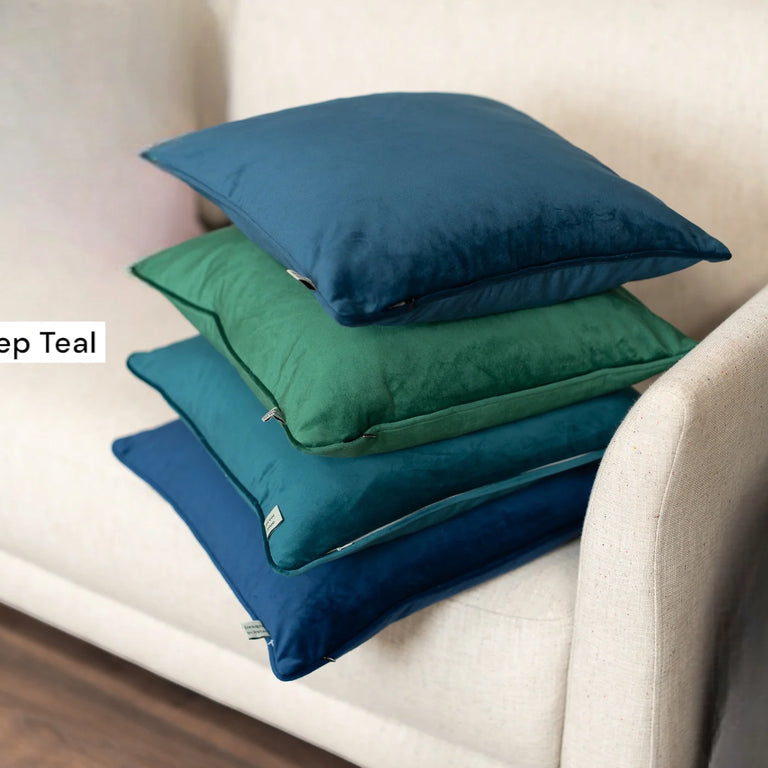 Cushion F+H Velvet Plain Deep Teal 45x45cm - Elegant Soft Furnishings