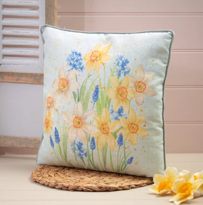 Daffodil and Hyacinth Printed Cushion