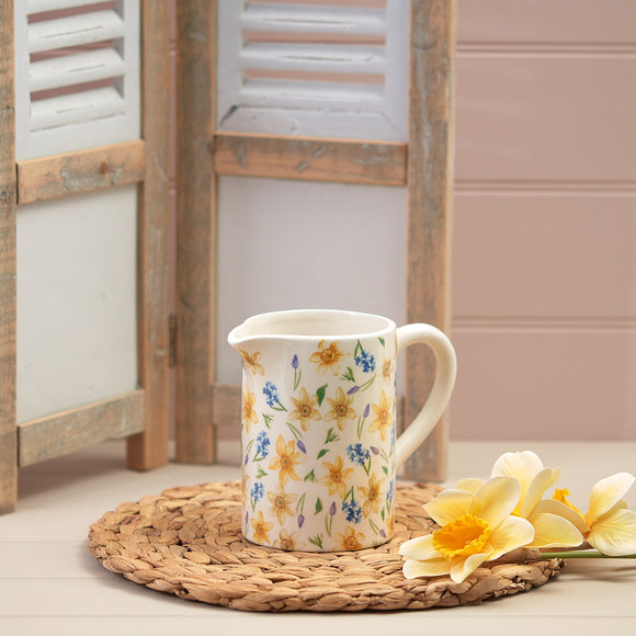 Ceramic jug with daffodil and hyacinth design