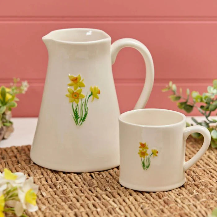Daffodil White Embossed Stoneware Jug