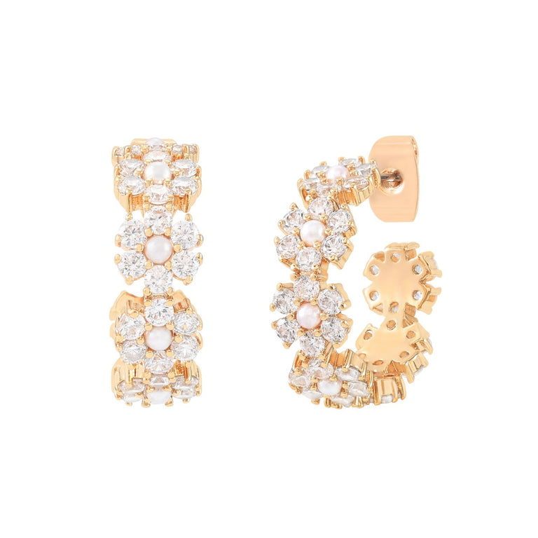 Daisy Cluster Hoop Earrings Gold
