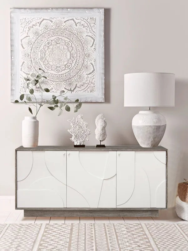 Dakota 3 Door Sideboard - 3 Door Grey Cabinet with White Doors