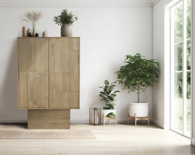 Dakota Cabinet Bar Unit Oak - Wooden Sideboard Dining Furniture