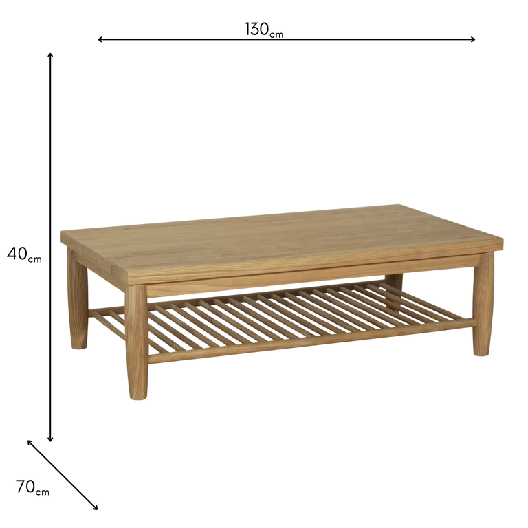 Dakota Coffee Table With Shelf Oak - Rectangular Wooden Living Room Table