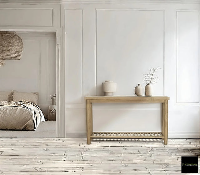 Dakota Console Table with Shelf Oak - Rustic Wooden Console Table