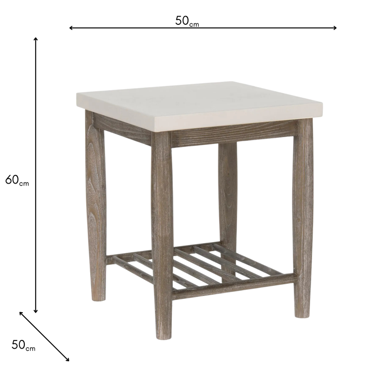 Dakota End Table With Shelf - Square Wooden Side Table With White Tabletop